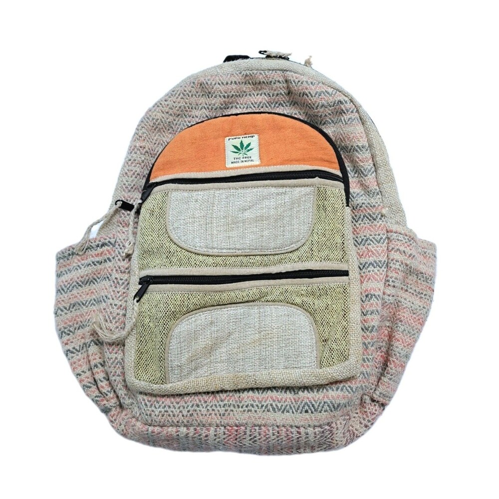 Himalayan Hemp THC Free Multi Color Handmade Backpack Nepal Pink Green Orange